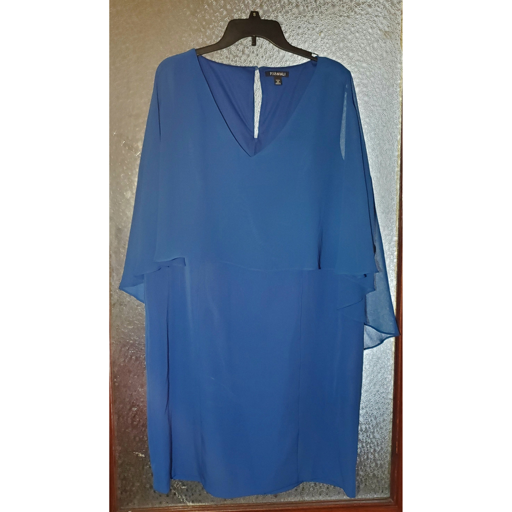 Roz & Ali Royal Blue Knee Length Cape Women's Dress Flowy Size 20 2X New NWT